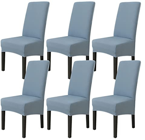 Jaotto Fundas para Sillas de Comedor XL Pack de 6,Grande Fundas de Sillas de Comedor Respaldo Alto Elásticas Lavables,Modernas Cubiertas para Sillas para Hotel Banquete,Gris Azul