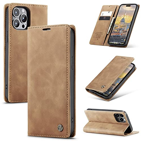 niloucase Kompatibel mit iPhone 14 Hülle Leder,Magnetverschluss Premium PU Leder Flip Case,Standfunktion.-Braun