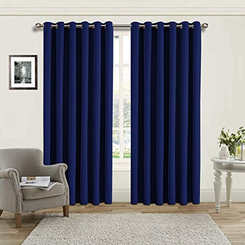 AMEHA Blackout Curtains 66 x 72 inch Eyelet Navy Curtains for Living Room, Thermal Insulated Bedroom Curtain Drapes with Matching Tie Backs - 2 Panel