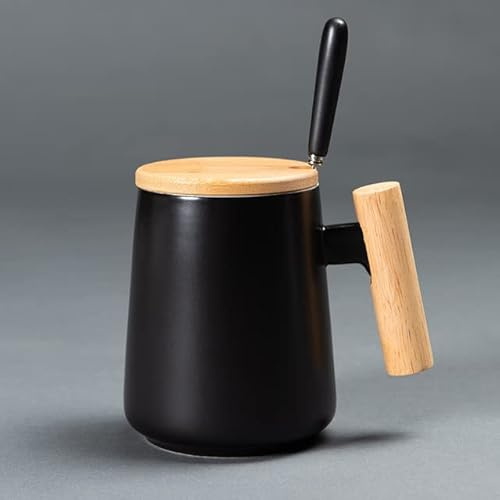 Tazza da caffè in Ceramica con Manico in Legno Vintage da 500 ml con Coperchio in Porcellana per tè e Latte