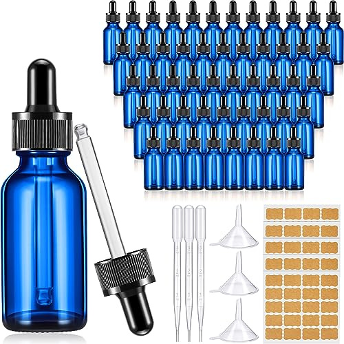 Lallisa Tropfflaschen für ätherische Öle, Glas-Tropfflaschen mit Augentropfenspender, Tropfflaschen mit 5 Trichtern, 5 Pipetten, 3 ml, 100 Etiketten für ätherisches Öl, Parfüm (blau, 30 ml, 1 oz)