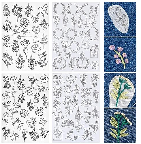 Qivine Wasserlösliche Stickschablonen, 100 Stück Stickvlies Wasserlöslich Selbstklebend für Stoff, Sticken Stickpapier Wasserlöslich Handnähstabilisatoren mit Vorgedrucktem (A+B)