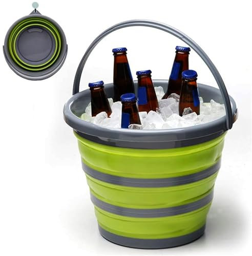10L Collapsible Bucket with Handle | BPA-Free Foldable Round Tub for Fishing, Camping, Travel & Outdoor Use | Space-Saving Water Container for Hiking, Car Trunk, Picnic & Kitchen (Green & Grey)