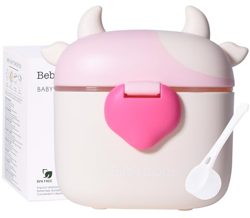 Bebamour Baby Milk Powder Dispenser Pot Formula Dispenser for Baby Snack Dispenser,230G Milk Powder,450ML, Light Pink