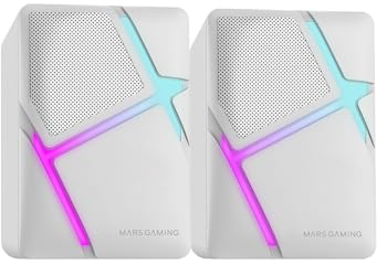 Mars Gaming MS-H, Altavoces Gaming RGB Flow, Drivers Invertidos y Sonido 3D-Surround 10W, Altavoces Compactos con Caja de Control de Volumen, Conexión Universal Jack 3.5mm, Blanco