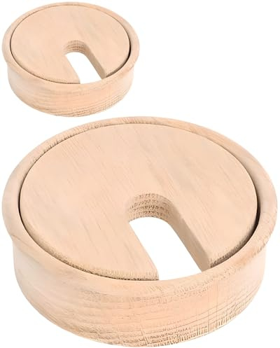 Gedotec Kabeldurchführung Eiche Holz unbehandelt - Kabeldose Bohr-Ø 80 mm - Kabeldurchführung Schreibtisch zum Eindrücken in Arbeitsplatte - Kabeldurchlass zweiteilig, 2 Stück runde Kabeldurchlässe