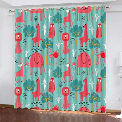 GIOVIA 3D Elefant Vorhänge Abdunkelnde Cartoon Tiere Kindervorhänge Vorhang mit ösen 2er Set Gardinen Blickdicht Verdunkelungs für Kinderzimmer Schlafzimmer Wohnzimmer B 110 X H 95 cm