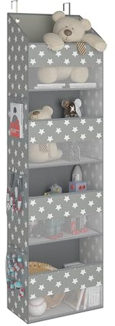 GRANNY SAYS 4-Shelf Over Door Organiser, Pack of 1 Back of Door Hanging Storage Organiser, Hanging Wardrobe Storage Organiser, Bedroom Over the Door Organiser for Baby Clothes Nappies, Star Pattern