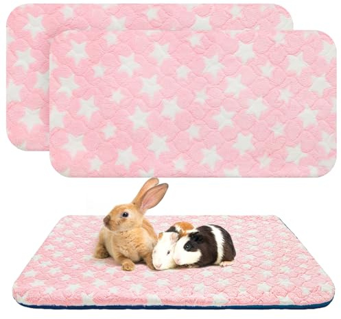 Scenereal 2 Pack Small Animal Bed Mat, Guinea Pig Fleece Cage Liners with Cute Star Pattern, Soft & Warm Pet Bedding Sleeping Pad for Bunny, Rat, Hedgehog, Sugar Glider, Chinchilla