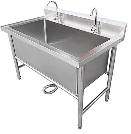 Kommerzielle große Spüle,Edelstahl Einzelne Schale Becken,Freistehend Verpflegung Kommerziell Spüle,Anzug Standwaschbecken,für Außen, Innen, Küche, Restaurant(120cm/47.2in)