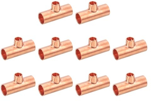 QUARKZMAN 3/8 Pollice x 1/4 Pollice x 3/8 Pollice Raccordo a T Riduttore in Rame Connettore per Tubi a Pressione per Fornitura Idraulica e Refrigerazione 10pz