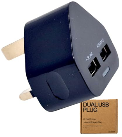 Dual USB Plug Fast Charger - 2A Double Charging Plug Adapter - Dual Mains Charger Fast Charging Plugs With USB Port UK - Compatible With Samsung iPhone 15 14 13 12 11 - By Electoys