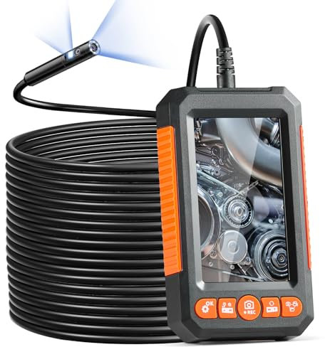 VEVOR Endoskopkamera mit 8+1 Lichtern, 15 m Kabel, Industrie-Endoskop mit Doppellinse, 4,3-Zoll-Bildschirm, 1920x1080P-Inspektionskamera, 4-facher Zoom IP67 wasserdicht Ideal für Auto Sanitär
