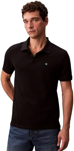 Calvin Klein Uomo Maglietta Polo Maniche Corte Monogram Pique in Cotone, Nero (Black), L