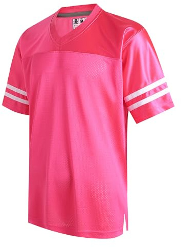 DEHANER Blank Pink American Football Jersey for Men Women Retro Mesh Vintage T-Shirts Baseball Vintage Outfits Tops White Stripe-Hot Pink Jersey,Men Size XX-Large