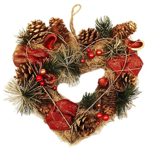 KAMACA Weihnachtskranz Türkranz in Herzform mit Deko wie Tannenzapfen und Beeren für Tür Fenster Treppengeländer Tischdeko Advent Weihnachten Willkommensgruß (Türkranz Herz 24 x 24 x 7 cm)