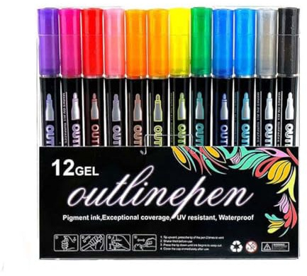 Farbige Lightstick Graffiti Textmarker-Stifte,Dreamy Sparkle Dual-Line Contour Pen,Coloring Lightstick Graffiti Highlighter,Glitzerstifte Magische Stifte,Outline Stifte Metallic Zauberstifte (12Stk)