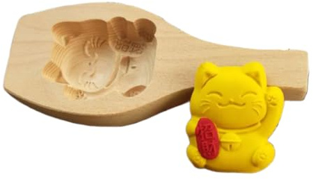 1pcs Waving Cat Shaped Wooden Cookie Molds With Handle for Baking Carved Mould Press,Chinese Mooncakes Gingerbread Mold 3D Baking Cookie Stamp
