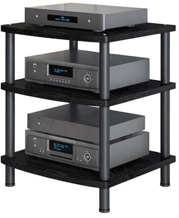 SGKOMN 2/3/4-Tier AV Media Stand Cabinet Floor-Standing Audio Rack Tower CD Player Stand Corner TV Stand Stereo Components Cabinet with Wooden Shelf for Home(A-3 Tier)