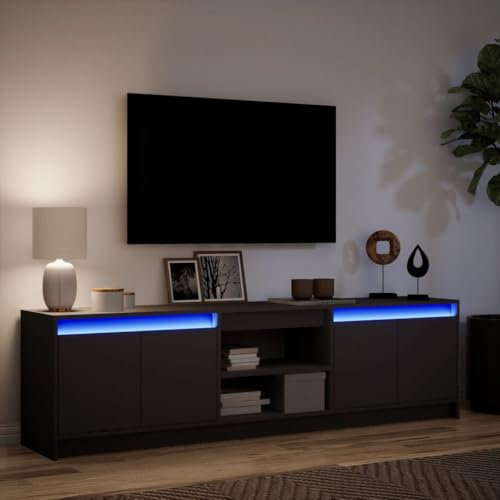 Festnight Meuble TV LED Banc TV 180 cm Meuble télé Table TV Meuble de Salon Table Television Salon Meubles pour audio/vidéo-Noir-180 cm
