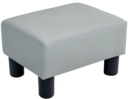 HOMCOM Faux Leather Foot Stool Footrest Small Seat Footrest Chair Ottoman Home Office with Legs 40 x 30 x 24cm, Grey