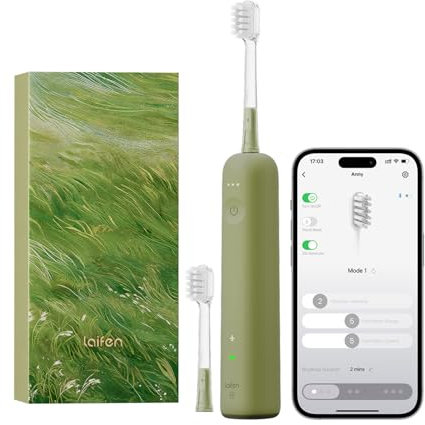 Laifen Wave Special Spazzolino Elettrico Sonico con Oscillazione & Vibrazione Dotato di App, 2 Testine di Ricambio, IP68 Impermeabile, Ideale per Viaggi(Verde)