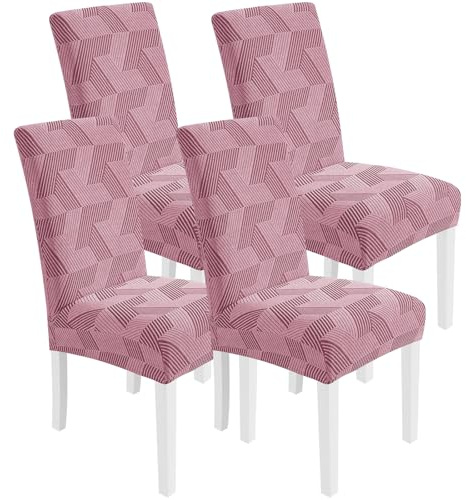 CYCMACO Stretch Stuhlhussen 4er Set, Stuhlbezug Elastisch Universal, Hussen Für Stühle Hochlehner, Moderne, Abnehmbarer, Kratzfest, Waschbarer, Für Esszimmer, Küche, Restaurant, Rosa