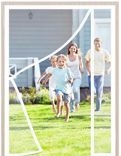Ouverture Latérale Moustiquaire Magnétique Porte 280x235cm Blanc Anti Insectes Mesh Curtain Moustiquaire Enroulable pour portes fenêtres balcon séjour