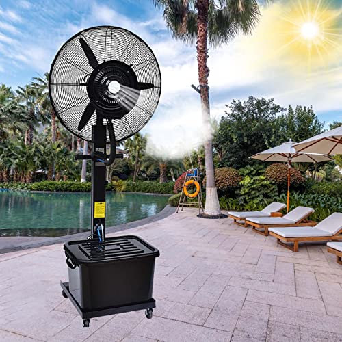 Ventilatore a piantana industriale di grandi dimensioni, 26 Ventilatore nebulizzatore ad alta velocità, 3 velocità con nebulizzatore d'acqua, ventilatore a piantana oscillante, nebulizzatore per int