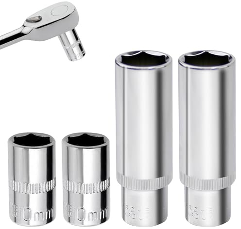 Girihe 4 PCS 10MM Socket, 10MM 1/4 Socket Cr-V Drive Sockets, 1/4 Sockets for DIY Hand-Making Repair Automotive(6-Point Metric)