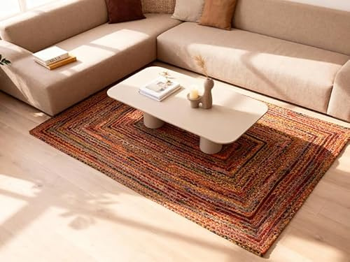 Craft Trade Jute Area Rug, Natural Fiber Braided Reversible Boho Rug, Rustic Hand Woven Multi Color Indoor Outdoor Carpet for Living Room, Bedroom, Kitchen & High Traffic Areas - 4' x 6', Rectangle