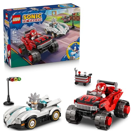 LEGO Sonic the Hedgehog Silvers Auto vs. Knuckles’ Monstertruck - Kinder Spielzeug mit 2 Flitzern und 2 Minifiguren - Geschenk für Jungen und Mädchen ab 8 Jahren - Sonic Fanartikel für Gamer - 77118