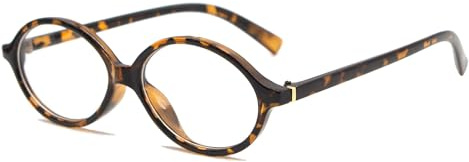 LJCZKA Blå Ovala Ljusglasögon Kvinnor Män Bågar Ovala Glasögon med Genomskinliga Linser Anti-Trötthet Datorspel Läsning, Leopard brun, 53-17-148