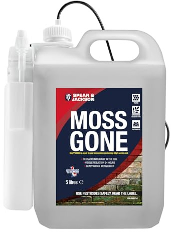 Spear and Jackson Moss Gone Moss Killer, 5 Litre with Battery Sprayer, Fast Acting