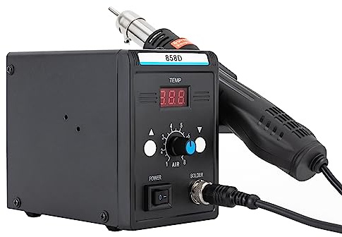 Mqwdxzfes Stazione di saldatura ad aria calda da 700 W, 858D ad aria calda con 3 ugelli e display LED, set di pistola ad aria calda SMD, 100-500 °C, stazione dissaldante ad aria calda per ripara, fai