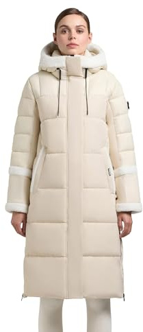khujo damer lång vinterrock varm parkas med plyschelement, inre midjeband, ryggsäckshållare och magnetisk täcklist Desna2 XS-XXL, Bomullskräm, XL