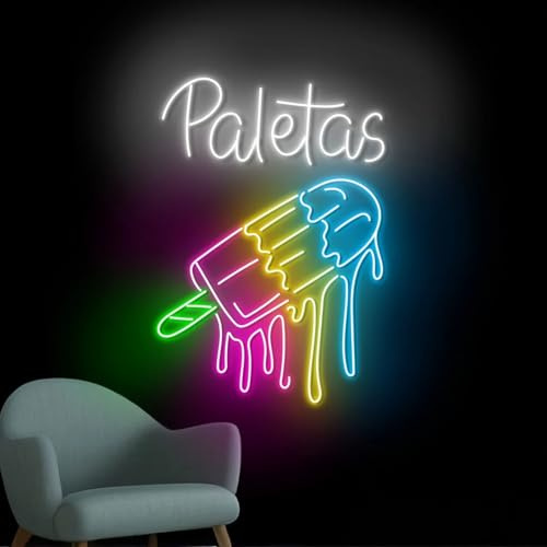 Paletas Neon Sign, USB Powered Dimmable Mexican Paleta Neon Light, Wall Decor for Ice Cream Shop, Paleteria, Dessert Bar, Fruit, Food Truck & Sweet Summer, Birthdays & Housewarming Gift