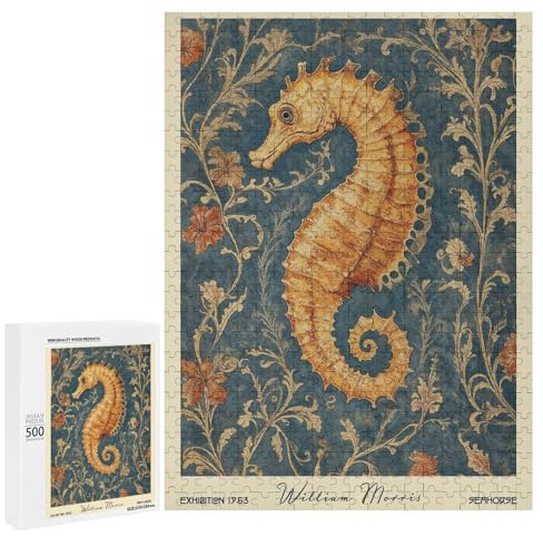 Teenagerss Puzzles 500 PCS Jigsaws William Morris Seahorse Nautical Jigsaw Puzzle Hands-on Game Wall Art Deal As Gifts for The Whole Family 500 PCS
