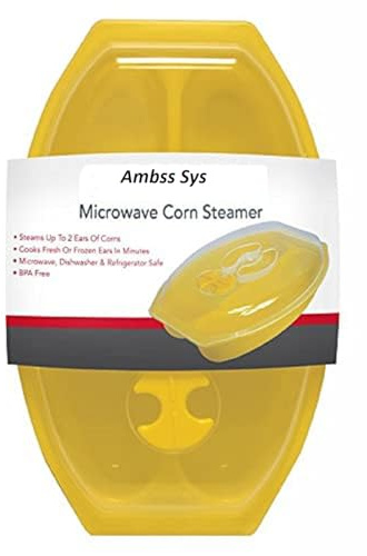 Sweet Corn Microwave Cooker/Corn Steamer with Vented Lid - Yellow - BPA Free -Easy & Fast Way To Steam Corn In The Microwave - 2 Pieces At A Time.