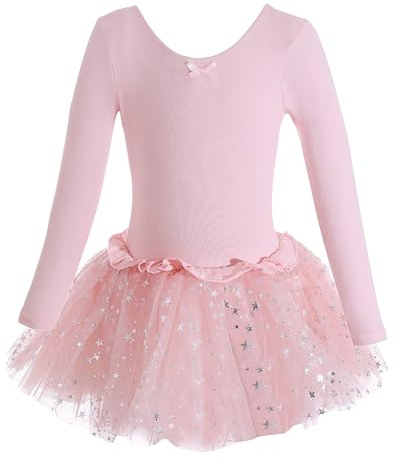 Dancina Leotard Sparkle Tutu Dress Long Sleeve Kids' Ballet Gymnastics Barre Cute Outfit 6 Ballet Pink