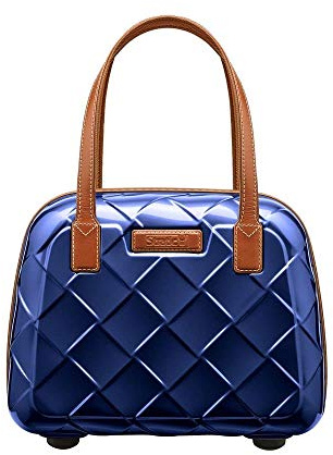 STRATIC Leather & More Hartschalen-Kosmetikkoffer Beautycase Handgepäck, Echtleder-Adressanhänger, TSA-Zahlenschloss, Blue