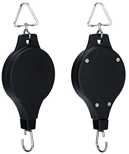 KINGLAKE 2 Pcs Retractable Hanging Basket Pulley System, Hanging Basket Hooks Hanger Adjustable Pull Down Plant Pulley for Hanging Basket and Bird Feeder Rise and Fall