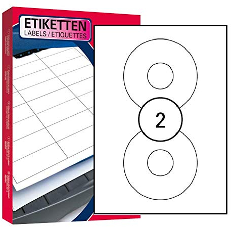 100 Blatt Drucker Universal KingSize CD-Etiketten Ø 117 mm Selbstklebend DIN A4 (200 St. Etiketten) Laser Copy Inkjet