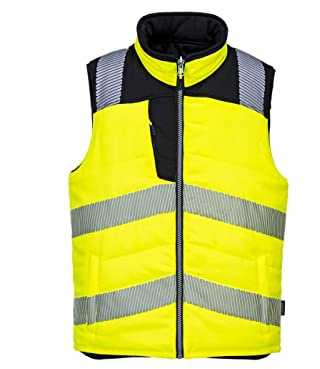 Portwest PW374 PW3 Men's Hi-Vis Reversible Bodywarmer - Reflective High Viz Outdoor Safety Security Gilet Workwear Sleeveless Vest, Yellow/Black, M