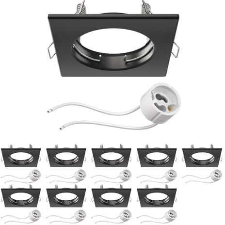 ledscom.de 10x Deckeneinbaurahmen RIR Einbaurahmen schwarz matt eckig (LED/Halogen/GU10/MR16/PAR16/50mm) inkl. GU10 Fassung