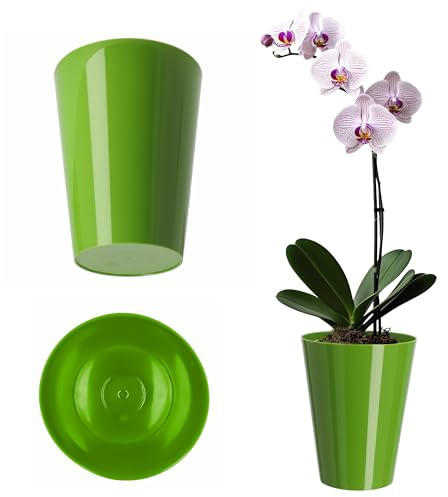 KADAX Pot de fleurs, cache-pot élégant pour orchidée, pot de plantes simple, pot de fleurs pour orchidée, orchidée Knabenkraut, marguerite, cache-pot pour cuisine et salon (⌀ 13cm, rond, vert)