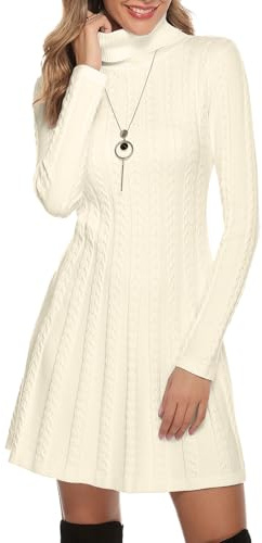 Gyabnw Robe Pull Femme Hiver Casual Tricotée Élégante Col Rond A Ligne Manches Longues Mini Robe Pull pour Détente Soirée Cocktail