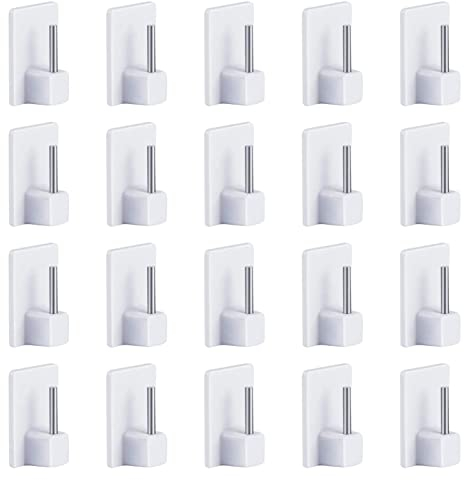 20 Packung Selbstklebender Haken Kunststoff-klebriger Endhaken mit 20 Packung Klar doppelseitiger Aufkleber für Netzvorhangstangen,Gardinenstangen Klebehaken ohne Bohren für Vorhänge&Scheibengardinen