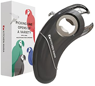 Kitchen Mama Epic One - Multifunktionaler Flaschen-Öffner: Öffnet Flaschen mit Schraub- und Kronkorken, Dosen, Aufreißlaschen und Gläser – Ergonomisch, Handfreundlich, Ideal bei Arthritis (Metallgrau)
