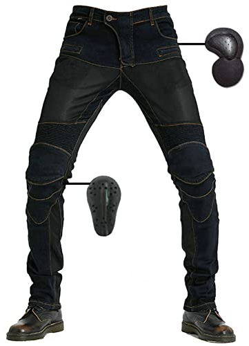 SHUOJIA Jeans Da Moto Da Donna Da Uomo, Pantaloni Protettivi Da Moto, Pantaloni Di Jeans Traspiranti, Jeans Da Moto Alla Moda, Imbottiti E Imbottiti Rinforzati (Black,3XL)